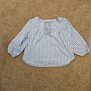 Workshop Republic Clothing Blue and White Striped, Tie Front Boho Top, Size XS
